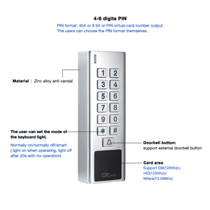 Pembaca kartu RFID Keypad kontrol akses logam tahan air, EM 125Khz IC MF 13.56Mhz NFC213 - Product Image 5