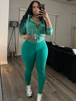 Ensemble deux pièces décontracté couleur unie : sweat à capuche court zippé et leggings slim – Survêtement sportif pour femme