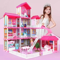 Maison de poupée princesse grande taille avec 2 poupées, 308 pièces, maison de poupée miniature à construire soi-même, ensemble de jeu d'imitation, château de luxe, cadeau pour filles