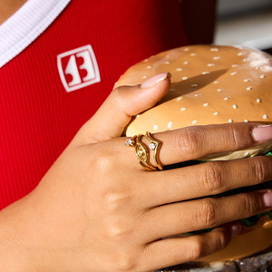 Geometric Wave Evil Eye <b>Open</b> <b>Ring</b> Set 18K Gold Stainless Steel Zircon Prong Setting Unisex Jewelry Gift - Product Image 2