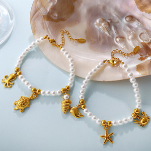 European American Seaside Resort Style Seashell Starfish Faux Pearl Necklace <b>Bracelet</b> <b>Set</b> Women's Party Jewelry - Product Image 3