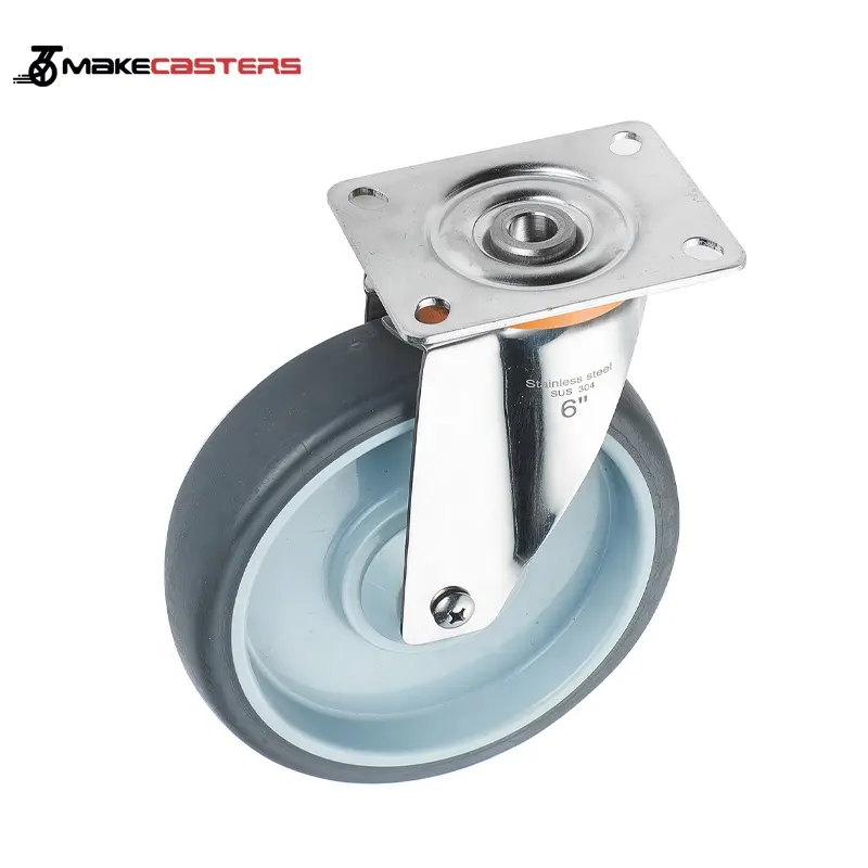 European Medium Duty SUS304 316L Stainless Caster Customize OEM ODM BoltHole Casters TPR Fixed Swivel With Brake 3" 4" 5" 6 inch