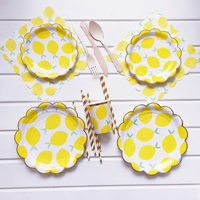 Ensemble de vaisselle jetable biodégradable personnalisé Ebelee Party sur le thème du citron pour la Saint-Valentin et le Nouvel An, assiette en papier pour gâteau