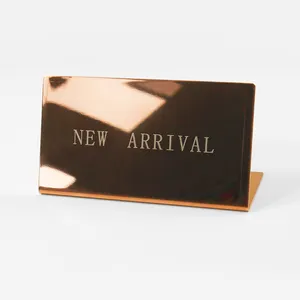Metal stainless steel gold advertising "new arrival " sign words display holder for shoes / bag / clothes shop