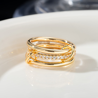 Ensemble de bagues entrelacées bicolores en métaux mixtes, anneaux empilables avec pierres CZ pavées, bijoux de doigt tendance pour femmes