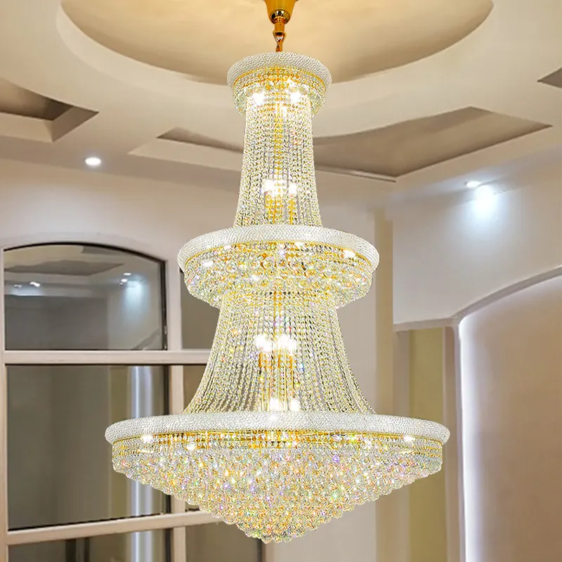 Lüks oturma odası kristal avize merdiven avrupa tarzı avize otel lobisinde Villa yüksek tavan aydınlatma ücretsiz kargo
