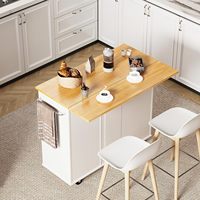 Chariot de cuisine roulant avec barre de petit-déjeuner pliante à feuilles tombantes, îlot de chariot portable avec grande étagère et tiroir de rangement