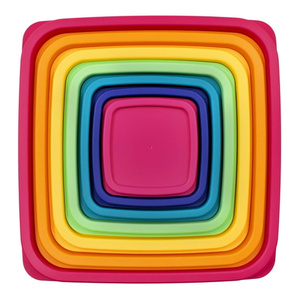 Ensemble de 14 contenants alimentaires en plastique Db avec couvercles colorés emboîtables, sans BPA, empilables, carrés, pour la cuisine - Product Image 3