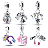 Nouveau Pendentif en forme de flèche plaqué argent, motif cassette audio, guitare, saxophone, perle, compatible bracelets 3MM, breloques DIY, bijoux pour femme, fête