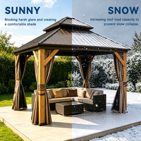 Pabellón Exterior con Techo Rígido y Estructura de Cedro Natural, Gazebo Rústico de Madera con Cortina de Privacidad de Malla