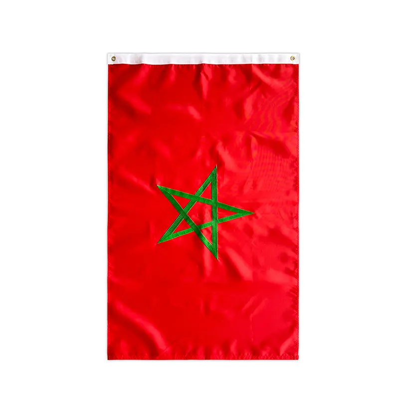 Ventes personnalisées 3X5ft Brodé Polyester Maroc Drapeau 90X150cm Drapeau Marocain