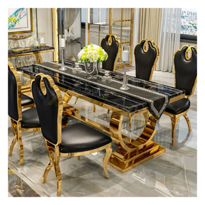 Meubles de Salon Luxe Doré Table à Manger Moderne en Marbre Ensemble de Table à Manger Rectangulaire de Luxe Tables à Manger Modernes - Product Image 1