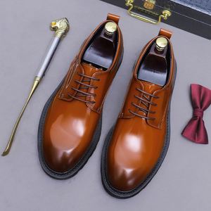 Luxurious Glossy <b>Men's</b> Leather <b>Shoes</b> Retro British Style Genuine Leather <b>Shoes</b> with <b>Shiny</b> Surface Handmade Derby <b>Shoes</b> for <b>Men</b> - Product Image 3