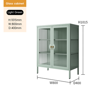 יוקרה פלדה שחורה סלון פלדה מודרני סלון ארון צד לוח עם 2 זכוכית מדפים תצוגת דלת זכוכית - Product Image 3