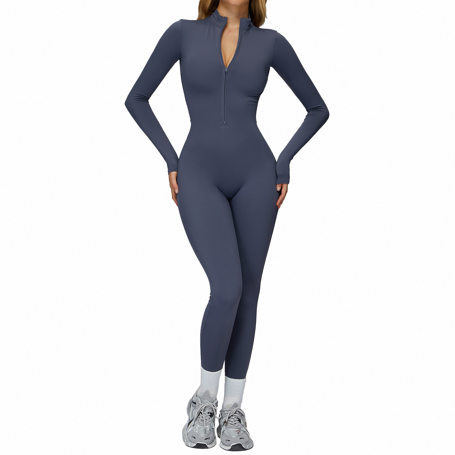 Autumn Winter Solid High Waist Tight Plus Velvet Yoga Jumpsuit Front Logo Sweat-Wicking Outdoor Warm Running Fitness Clothes