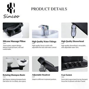 2 1 Lay <b>Electric</b> Salon Shampoo Chair Ceramic Wash Basin Vibration <b>Massage</b> Reclining <b>Head</b> Spa Bed Modern Stainless Steel Frame - Product Image 5