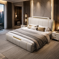 BILIDO Minimalistisches Modernes Neues Italienisches Luxus-Lederbett mit Holzrahmen, 1,8m Hotelbett für Hauptschlafzimmer, Gepolstertes Bett für Apartments