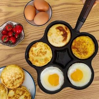 Poêle à gaufres en fonte avec 5 cavités, surface antiadhésive, distribution de chaleur, poignée en bois amovible, cuisson sécurisée