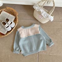 Cardigan en tricot pour fille, printemps-automne, grand col à revers, broderie d'oiseau, manches longues, pull pour bébé
