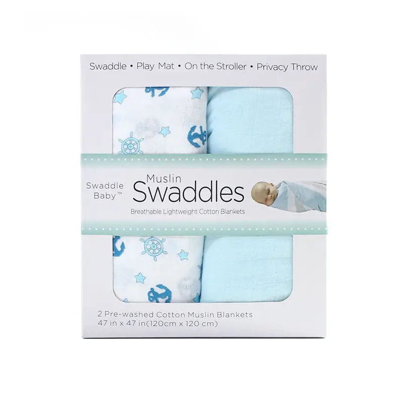 Factory Direct Sale Cotton Swaddle Set Newborn Receiving Blanket Soft Comfortable Baby Bedding Neutral 2 Strips Pack