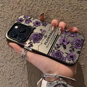 Funda de teléfono móvil de TPU para PC con llave plateada galvanizada con estampado de flores violetas en inglés para <span class=keywords><strong>Iphone</strong></span> X Xr Xs <span class=keywords><strong>11</strong></span> 12 13 14 15 16 17 Pro Max - Product Image 2