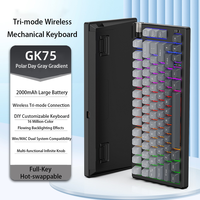 Nouveau clavier mécanique GK75 authentique à trois modes, rétroéclairage RGB, interrupteurs interchangeables à chaud, USB Type-C, anti-ghosting 3 touches, bouton rotatif pour le gaming