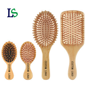 Logo personalizzato cuscino d'aria antistatico districante spazzola per capelli in legno massaggio pettine in legno di bambù - Product Image 1