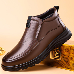 Botas de Invierno para Hombre de Cuero Genuino, con Punta Redonda, Forro de Felpa, Suela de Goma Antideslizante, Cálidas para la Nieve - Product Image 1