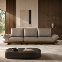 Sofá Esquinero en Forma de L de Cuero Genuino Ecológico Moderno con Base de Plataforma de Madera Rellena de Esponja para Sala de Estar, Apartamento u Hotel