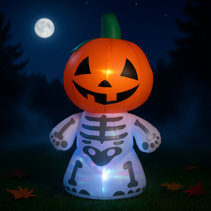 Citrouille squelette gonflable d'Halloween avec lumière LED rotative, décoration de jardin extérieure, jouet gonflable en PVC de 6 pieds pour la décoration d'Halloween - Product Image 2