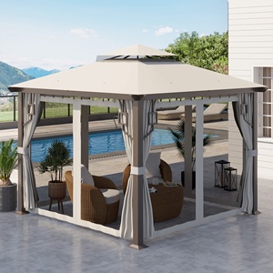 <span class=keywords><strong>Abri</strong></span> d'extérieur en aluminium blanc crème 10 'X 10' avec filet de <span class=keywords><strong>toit</strong></span> à double niveau et rideaux pour <span class=keywords><strong>jardin</strong></span> et pelouse - Product Image 2