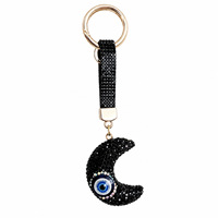 Porte-clés Bling Bleu Œil Porte-Bonheur et Lune, Fait Main en Argile, Breloque Entièrement Sertie de Diamants, pour Clés de Voiture et Décoration de Sac, pour Femmes, Vente en Gros