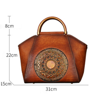 Sac à main rétro en cuir de vachette pleine fleur, style chinois floral, sacoche bandoulière grande capacité avec fermeture éclair, vente en gros, logo personnalisé