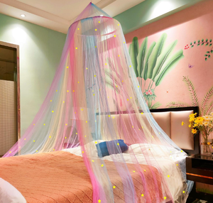 Auvent de lit princesse <span class=keywords><strong>arc</strong></span>-<span class=keywords><strong>en</strong></span>-<span class=keywords><strong>ciel</strong></span> avec étoiles brillent dans le noir auvent de lit pour chambre de filles fête à thème <span class=keywords><strong>licorne</strong></span> - Product Image 2