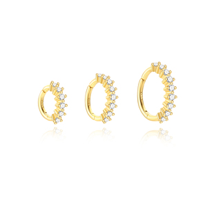 Pendientes de Aro Huggies Clásicos de Plata de Ley S925 con Circonita Cúbica de Una Sola Fila, de 6mm, 8mm y 10mm, Varios Tamaños - Product Image 6
