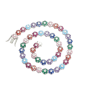 Collar de Cadena BC223 de 9mm con Circonitas de Colores para Mujer, Joyería de Moda, Forma de Flor, Color Brillante, Estilo Tenis - Product Image 2