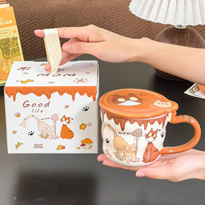 Taza de Café de Cerámica con Tapa, Diseño de Gato Adorable, Taza de Porcelana para Leche, Agua y Bebidas, Regalo de Cumpleaños al por Mayor para Amigos - Product Image 2