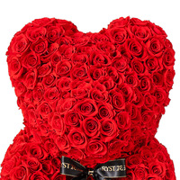 Ours en Roses Artificielles PE de 40 cm avec Boîte, Ours en Peluche DIY en Fleurs, Décoration de la Saint-Valentin pour Petite Amie, Femme, Cadeaux de Fête des Mères