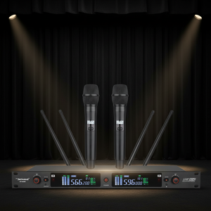 Sistema de <span class=keywords><strong>Karaoke</strong></span> de Doble Canal de Alto Rendimiento, Micrófono Dinámico de Solapa, Micrófono Inalámbrico UHF de Mano - Product Image 1