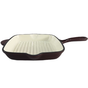 Batterie de cuisine en <span class=keywords><strong>fonte</strong></span> avec finition émaillée <span class=keywords><strong>rouge</strong></span> comprenant une casserole et une poêle à frire Ustensiles de cuisine en métal durable - Product Image 3