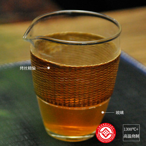 Bamboo Woven Lead-Free Glass Fair Cup Teardrop Shape Heat Resistant Tea Dispenser Asian Zen Style For Tea Ceremony - Product Image 2