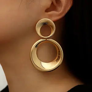 New Style Luxus Vintage Mode Große Edelstahl Frauen Schmuck Dangl ing Ohrringe Vergoldete Kürbis Ohr stecker Schmuck