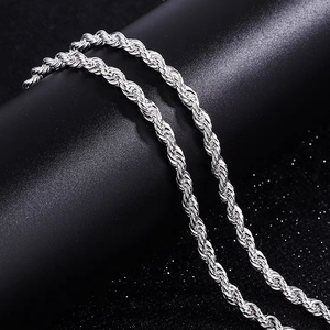 سلسلة حبل من الفضة الإسترلينية عيار 925 مطلية بالذهب الأبيض/الأصفر بعرض 2 مم و3 مم و4 مم للقلادات والمجوهرات - Product Image 3