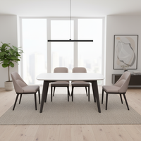 Ensemble de table à manger minimaliste moderne en marbre avec pieds en bois ovales, 4 chaises pour cuisine et salle à manger