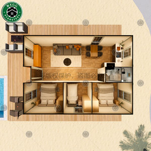 Casa Modular Prefabricada de Acero Ligero de Rápido Montaje, Tipo Villa Pequeña con Techo a Dos Aguas, para Estadías en la Playa y Vacaciones - Product Image 4