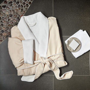 Accappatoio da bagno personalizzato a 5 stelle con Logo di lusso a doppio strato con <span class=keywords><strong>pelle</strong></span> di pesca in peluche foderato in microfibra - Product Image 5