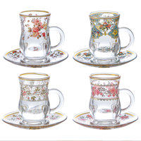 Ensemble de tasses à café en verre de luxe Phnom Penh, ensemble de thé classique européen vintage pour la maison avec 6 tasses et 6 soucoupes, cadeau haut de gamme