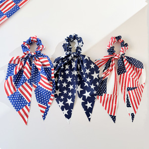 Coleteros con Lazo de la Bandera Patriótica de EE. UU. para Mujer, Bandas Elásticas para el Cabello de Tela Suave con Lazo Largo para el Día de la Independencia, Estilo Casual - Product Image 3