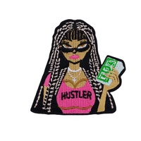 MOQ bajo moda chica negra magia parches personalizados bordado goma diseño negro chica poder apliques para ropa bordado alto