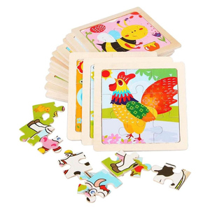 Rompecabezas de Madera Educativos Personalizados de Fábrica con Certificación CE, 9 Piezas, para Niños Pequeños, con Dibujos Animados de Animales y Transportes - Product Image 1